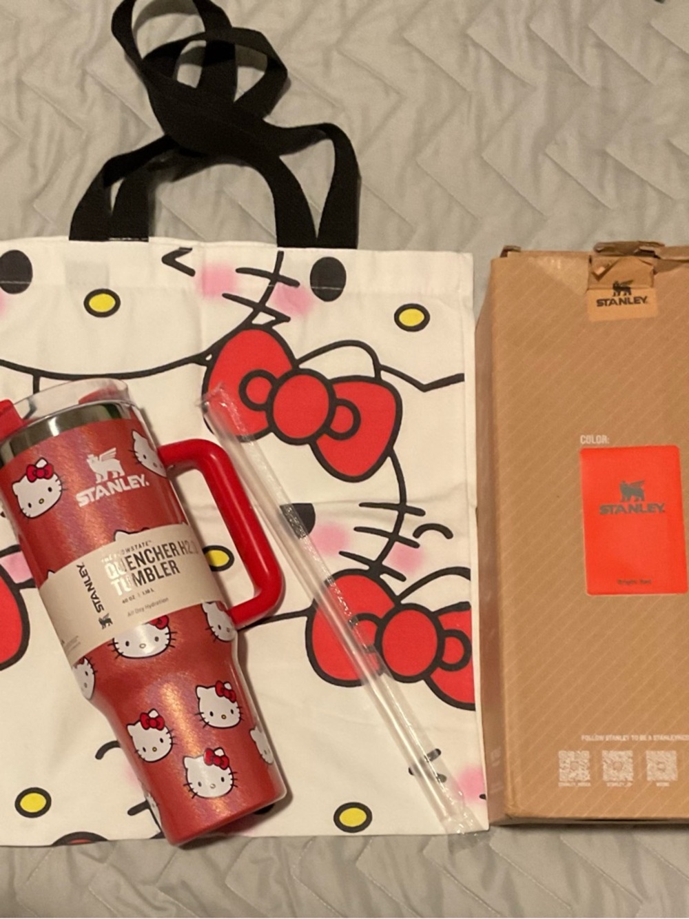 NWT Stanley Red sparkly Hello Kitty Quencher Tumbler and tote Bundle